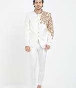 Off white art silk straight plain jodhpuri for men's