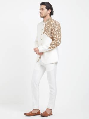 Off white art silk straight plain jodhpuri for men's 2