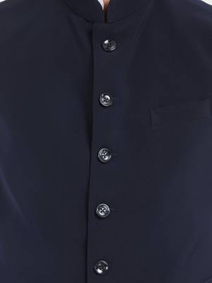 Dark blue cotton straight plain nehru jacket for men's 5