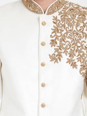 Off white art silk straight plain jodhpuri for men's 3