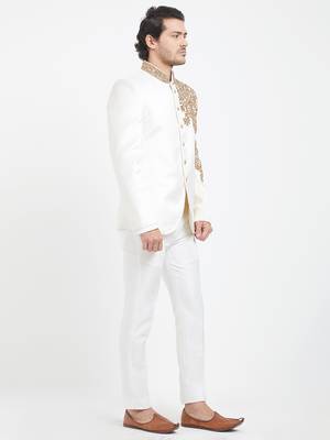 Off white art silk straight plain jodhpuri for men's 4