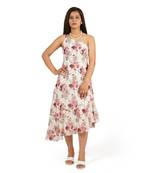 Flower digital printed one shoulder ruffle trail dress