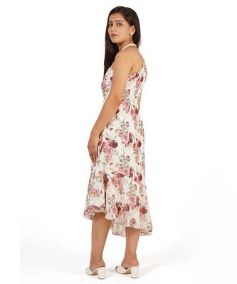 Flower digital printed one shoulder ruffle trail dress 3