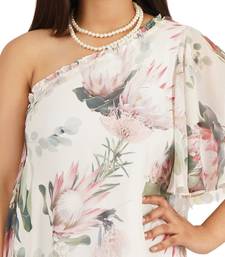 Flower digital printed ruffle sleeve one shoulder long dress