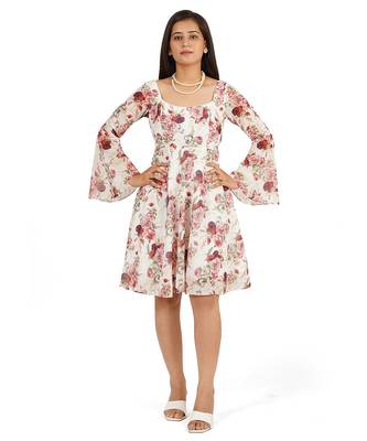Red rose digital printed fit & flare dress 1