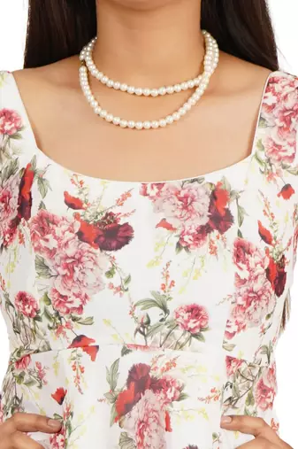 Red rose digital printed fit & flare dress