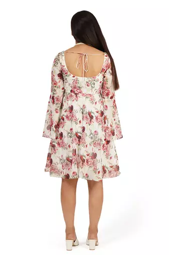 Red rose digital printed fit & flare dress