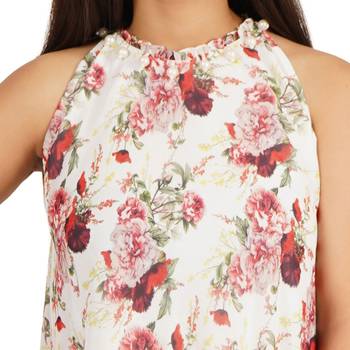 Red rose digital printed tiered long dress 2