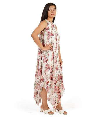 Red rose digital printed tiered long dress 3
