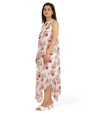 Red rose digital printed tiered long dress 4