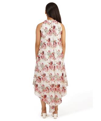 Red rose digital printed tiered long dress 5