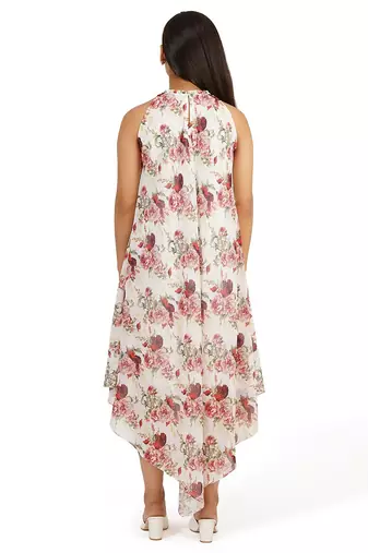 Red rose digital printed tiered long dress