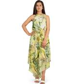 Green leaves digital printed western dress