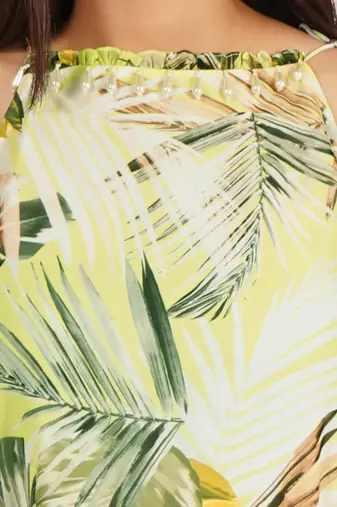Green leaves digital printed western dress