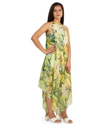 Green leaves digital printed western dress 3
