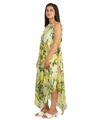 Green leaves digital printed western dress 4