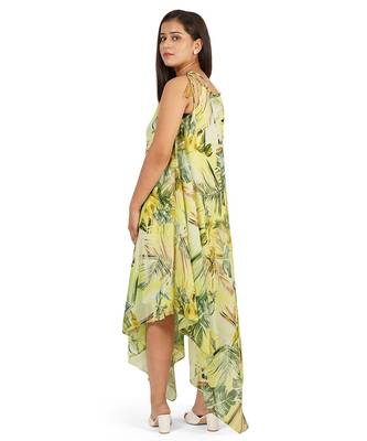 Green leaves digital printed western dress 5
