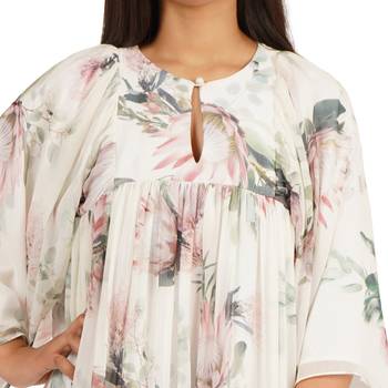Flower digital printed gathered tunic dress 2