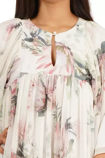 Flower digital printed gathered tunic dress