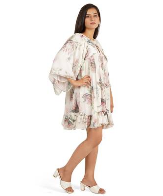 Flower digital printed gathered tunic dress 3