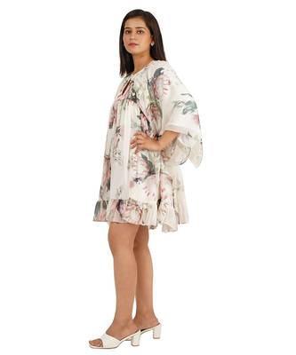Flower digital printed gathered tunic dress 4