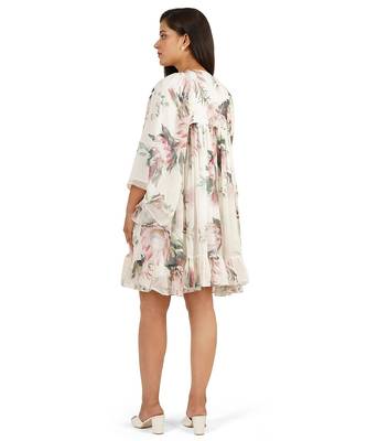 Flower digital printed gathered tunic dress 5