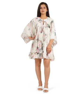 Flower digital printed gathered tunic dress 1