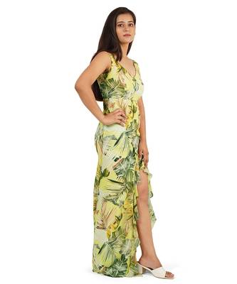 Green leaves digital printed western dress 3