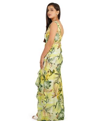 Green leaves digital printed western dress 4