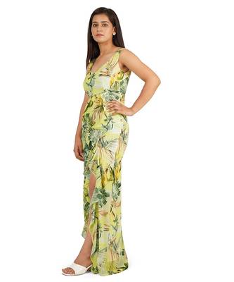 Green leaves digital printed western dress 5