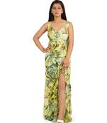 Green leaves digital printed western dress