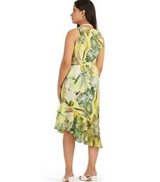 Green leaves digital printed ruffle dress