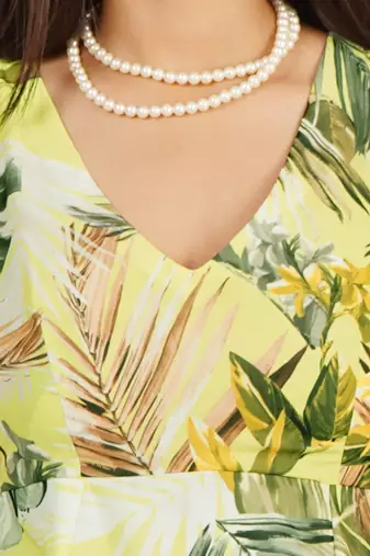 Green leaves digital printed ruffle dress