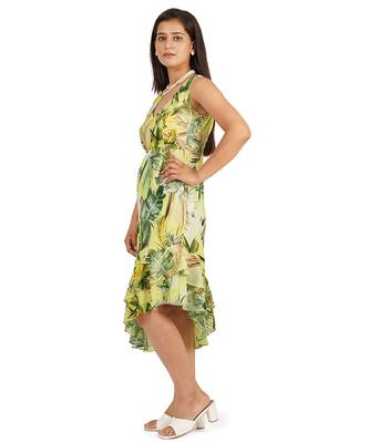 Green leaves digital printed ruffle dress 5