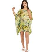 Green leaves digital printed kaftan short dress