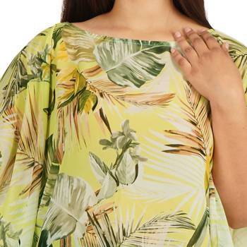 Green leaves digital printed kaftan short dress 2