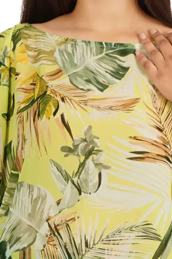 Green leaves digital printed kaftan short dress