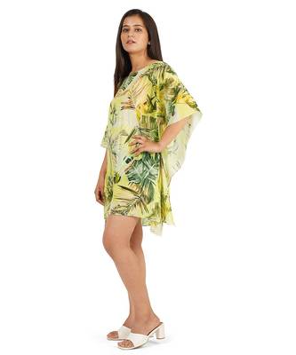 Green leaves digital printed kaftan short dress 3