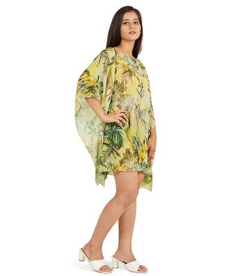 Green leaves digital printed kaftan short dress 4