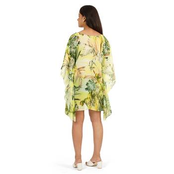 Green leaves digital printed kaftan short dress 5