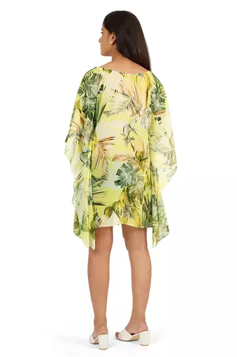 Green leaves digital printed kaftan short dress