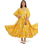 Yellow printed full circle long dress