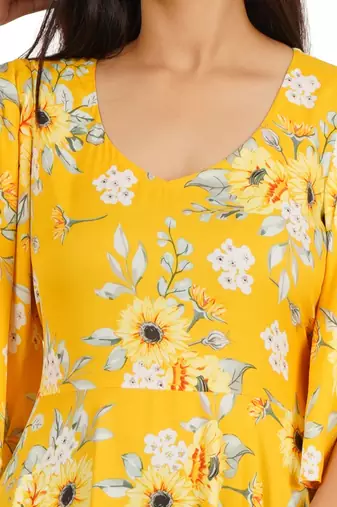 Yellow printed full circle long dress