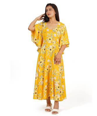 Yellow printed full circle long dress 3