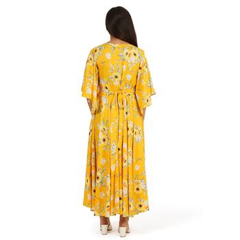 Yellow printed full circle long dress 4