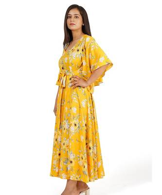 Yellow printed full circle long dress 5