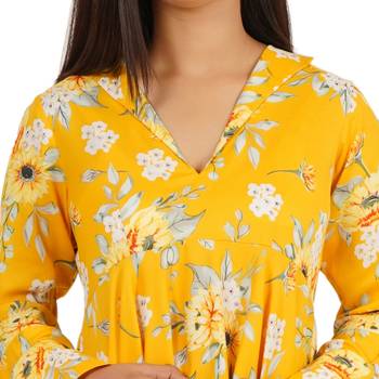 Yellow printed high low full sleeve dress 2