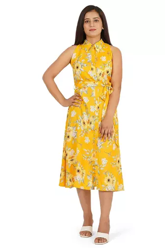 Yellow printed sleeveless dress