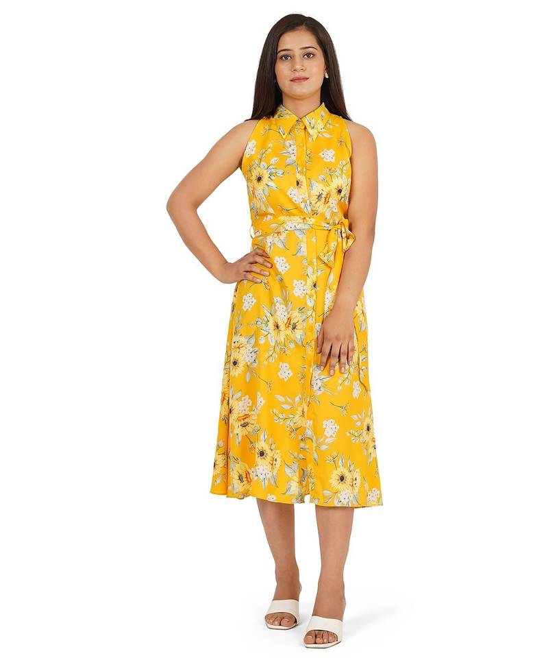 Yellow printed sleeveless dress