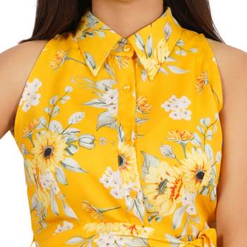 Yellow printed sleeveless dress 2